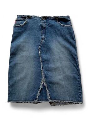 Vintage Bongo Jeans Y2K Denim Raw Hem Jean Pencil Skirt Size 11 28.5” Waist